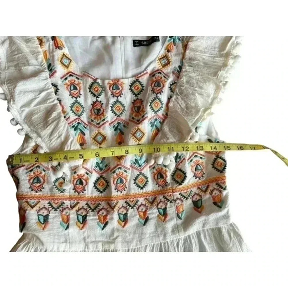 SHEIN  WOMEN’S STUNNING BOHO SMOCK EMBROIDERED DRESS W/ POM POM TRIM•SIZE S• - Picture 9 of 9
